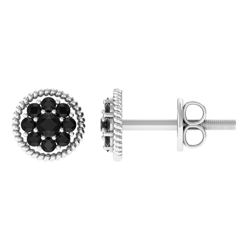 Twisted Rope Stud Earrings with Floral Black Spinel