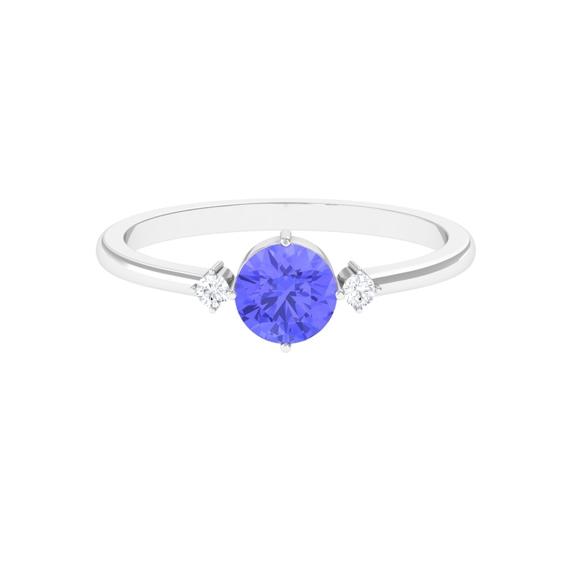 Round Tanzanite Solitaire Promise Ring with Diamond