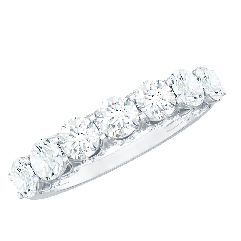 Shared Prong Set Round Moissanite Designer Wedding Band