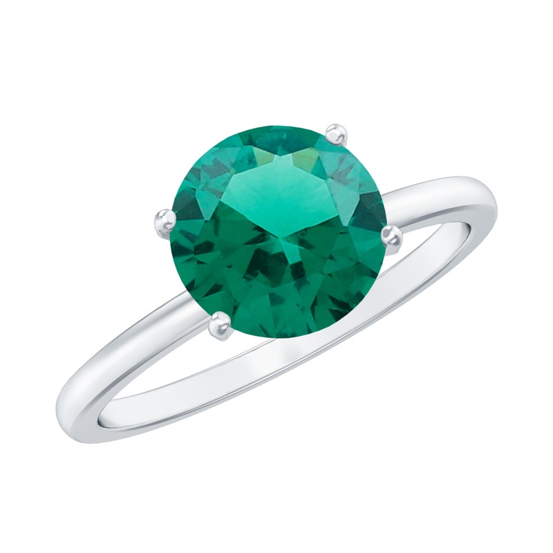Simple Round Lab Grown Emerald Solitaire Ring