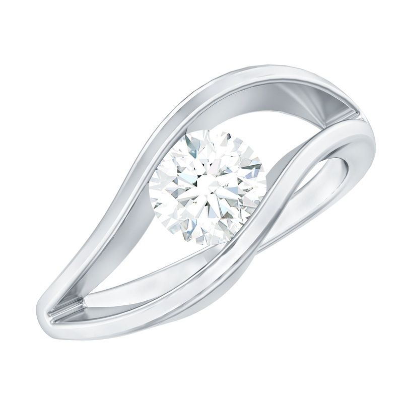 Tension Mount Set Moissanite Solitaire Ring with Twisted Shank