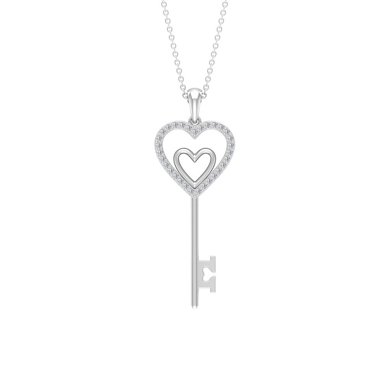 Twin Heart Key Necklace with Cubic Zirconia