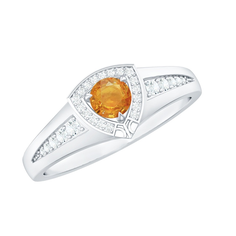 Vintage Inspired Orange Sapphire and Diamond Anniversary Ring