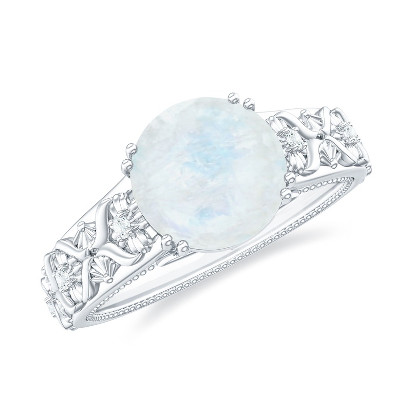 Vintage Style Flower Engagement Ring with Moonstone and Diamond