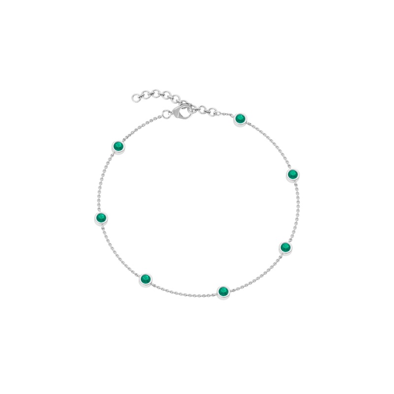 0.75 CT Bezel Set Emerald Seven Stone Station Chain Bracelet