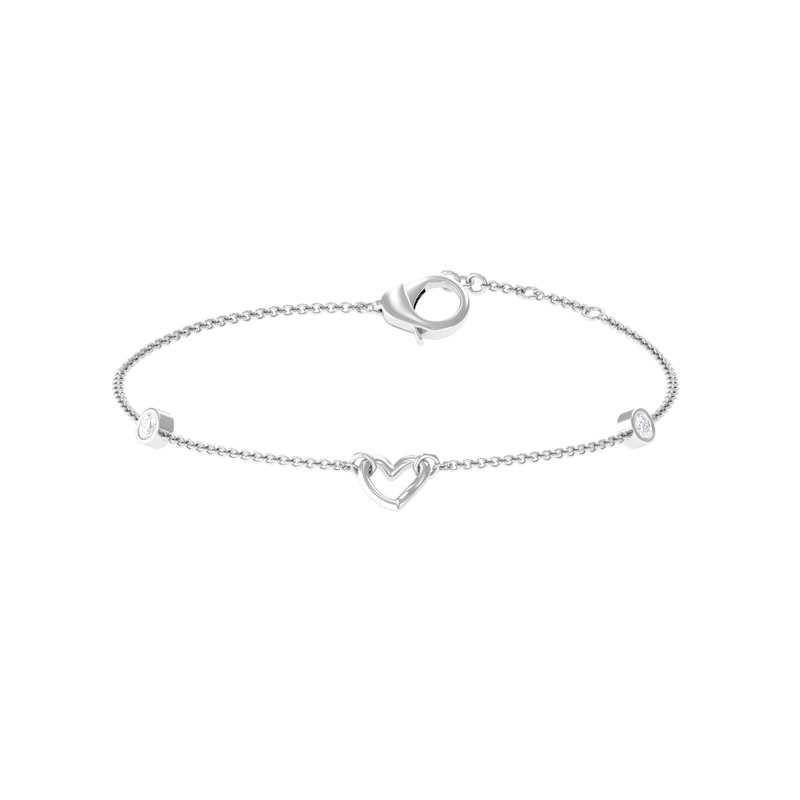 1/4 CT Bezel Set Diamond Heart Station Chain Bracelet