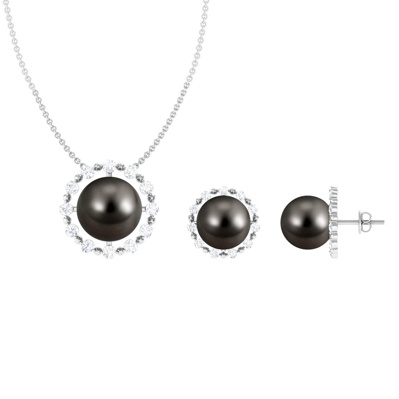 Black Tahitian Pearl and Moissanite Jewelry Set