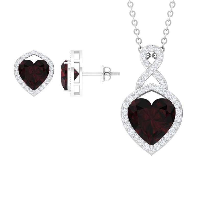 Garnet and Diamond Infinity Heart Jewelry Set