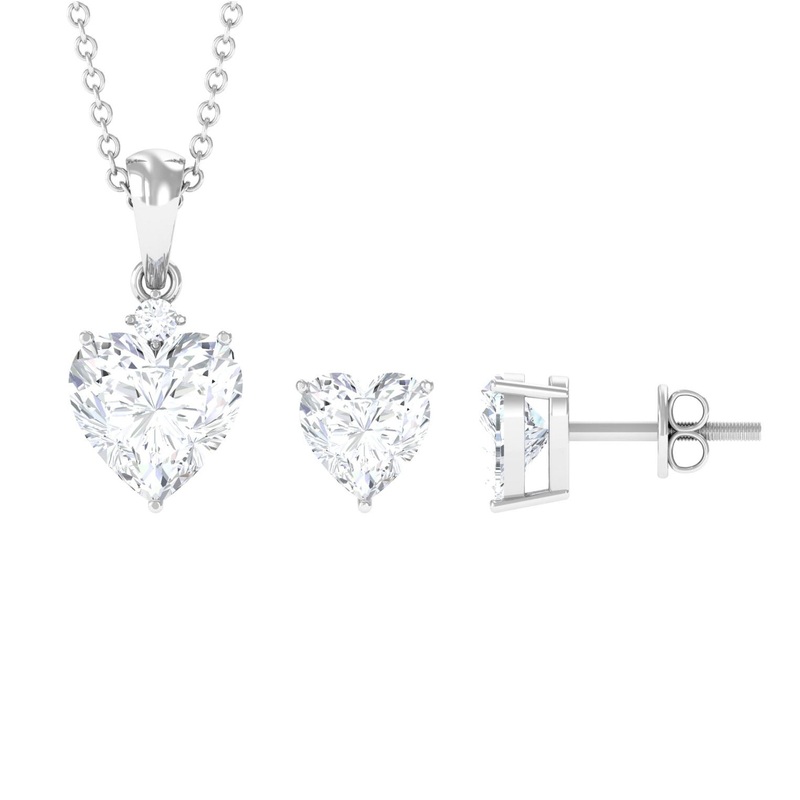 Heart Shape Moissanite Solitaire Pendant and Earrings