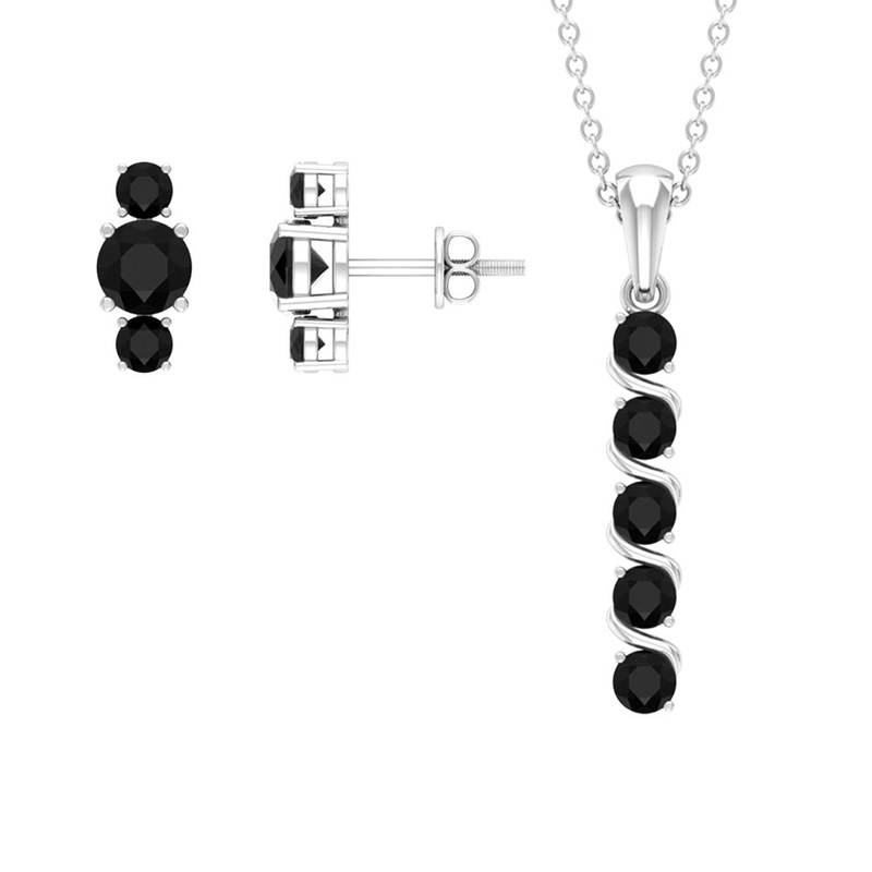 Lab Grown Black Diamond Bar Necklace and Earrings Set