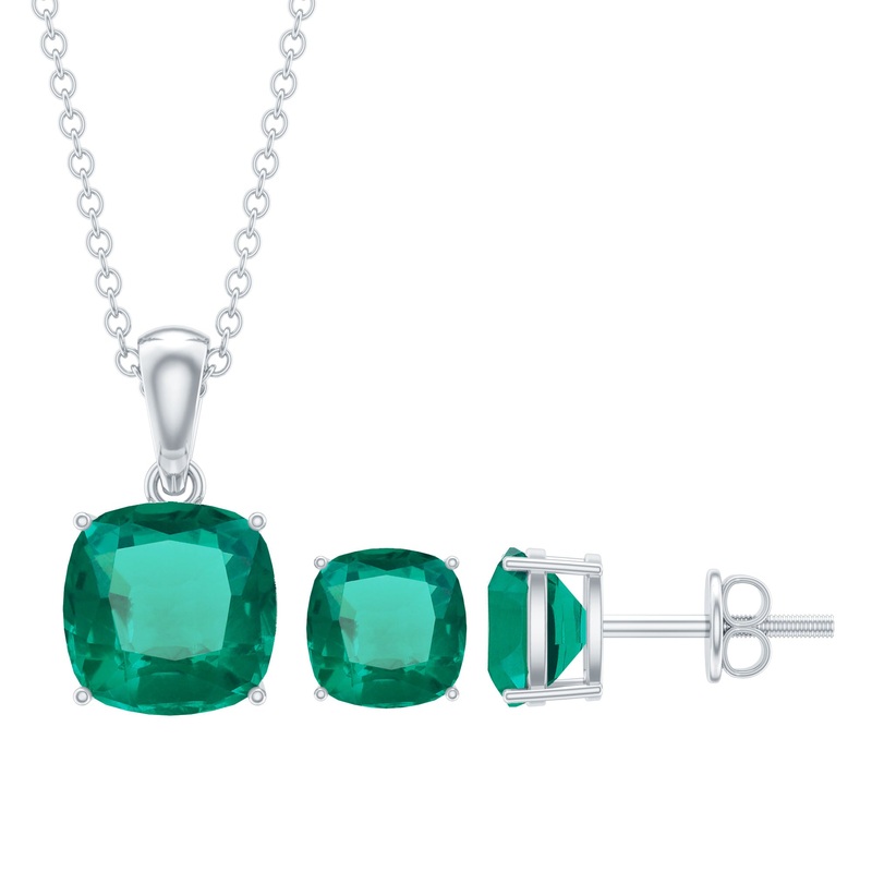 Lab Grown Emerald Solitaire Jewelry Set