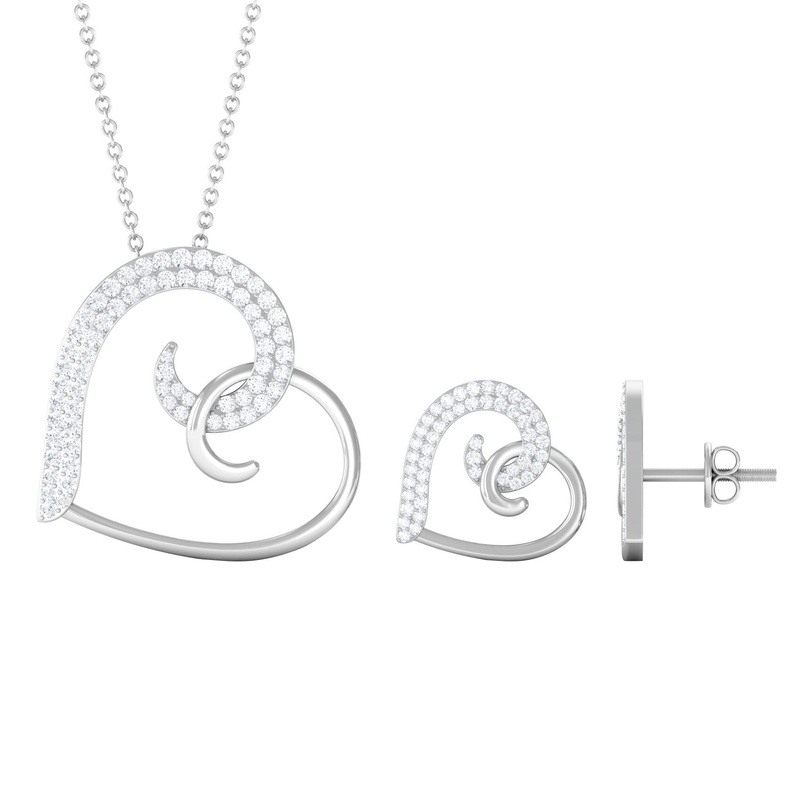 Modern Heart Necklace and Earrings with Moissanite