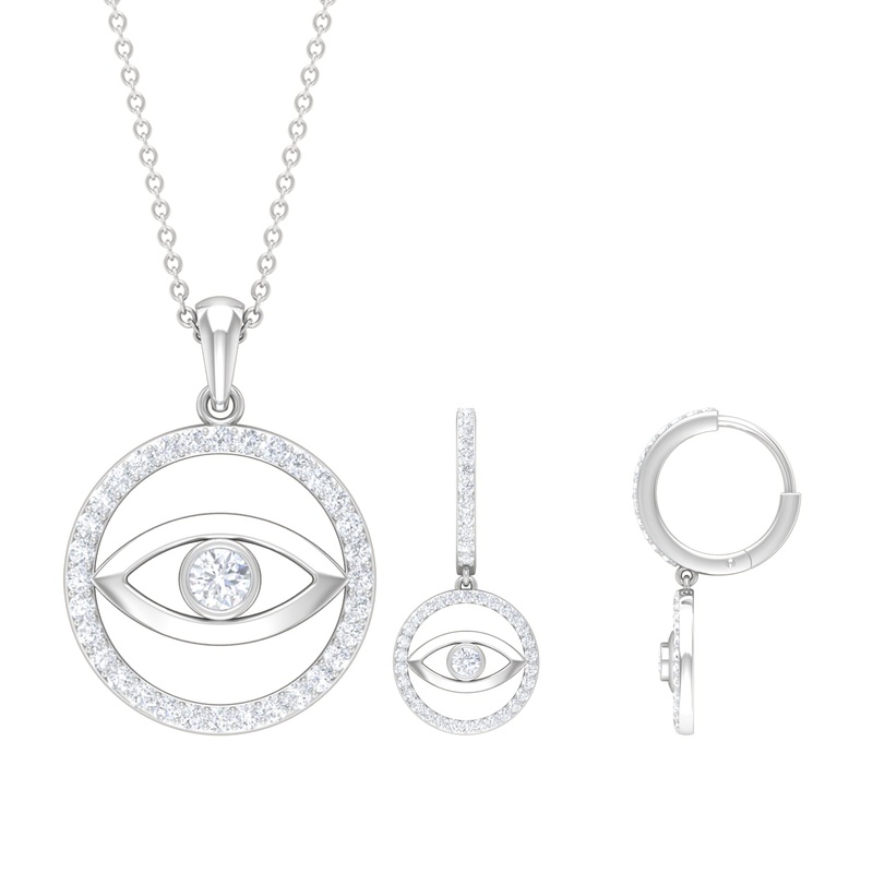 Moissanite Evil Eye Pendant Necklace and Earrings Set