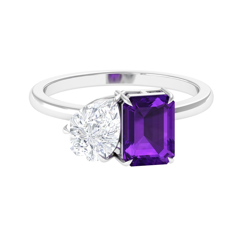 Real Amethyst and Moissanite Toi Et Moi Ring