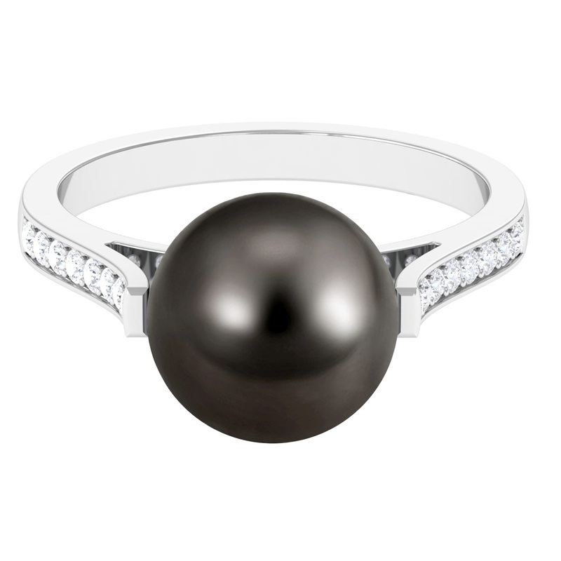 Real Tahitian Pearl Solitaire Engagement Ring with Diamond