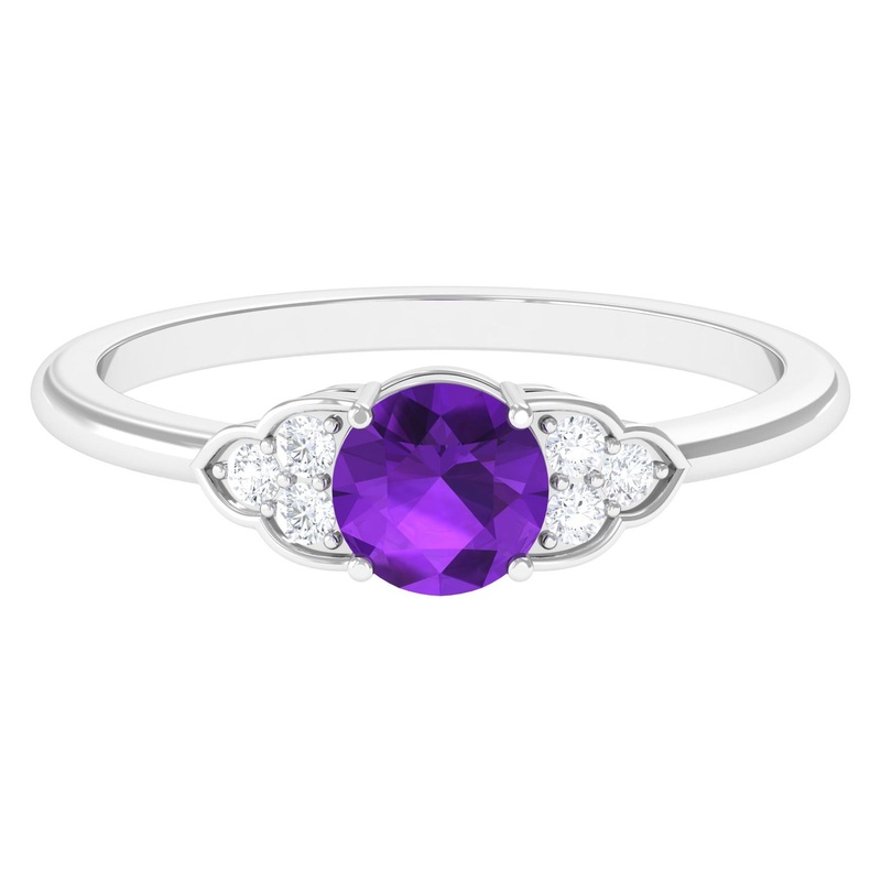 Round Amethyst and Diamond Engagement Ring