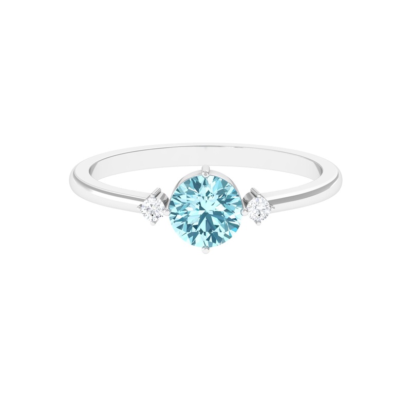 Round Aquamarine Solitaire Promise Ring with Diamond