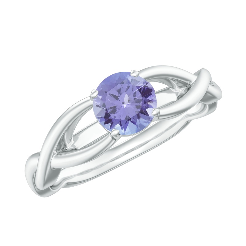 Round Tanzanite Crossover Solitaire Ring
