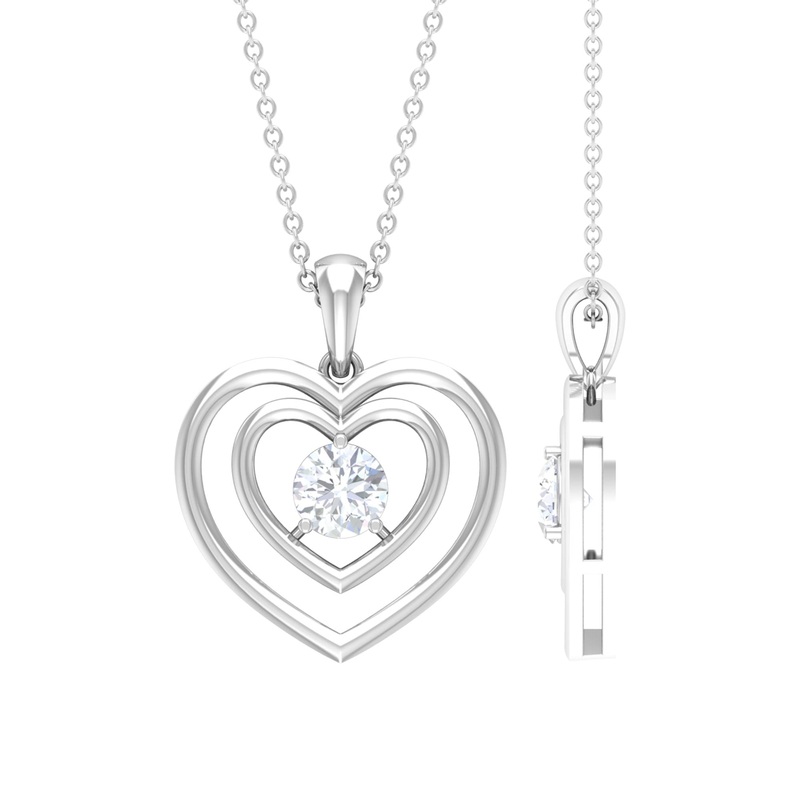 Round Zircon Solitaire Heart Pendant