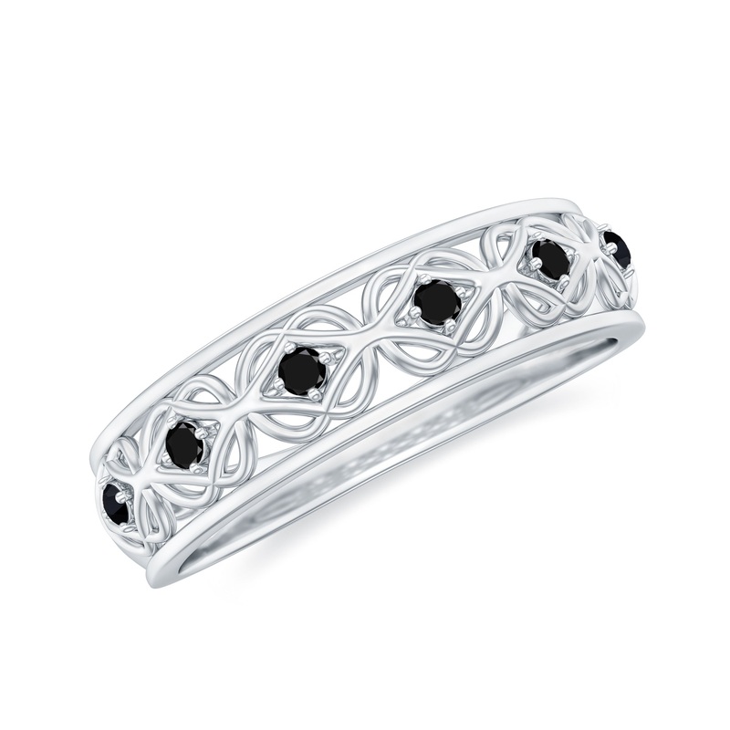 Vintage Inspired Black Onyx Half Eternity Ring with Celtic Details