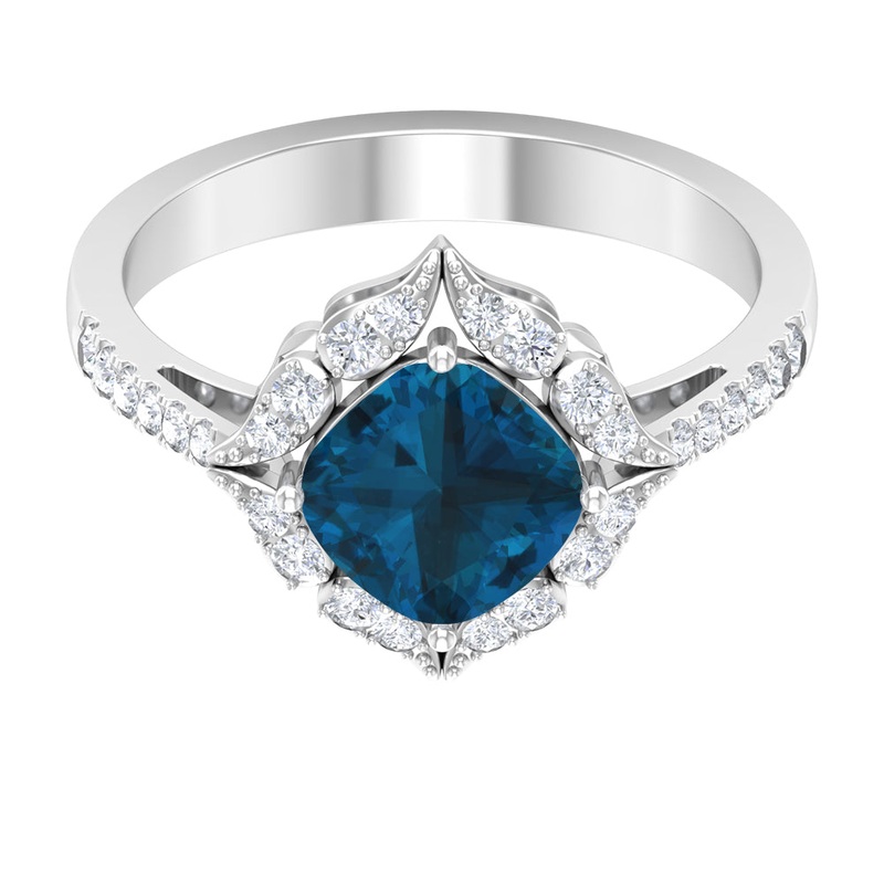 Vintage Inspired London Blue Topaz and Diamond Engagement Ring