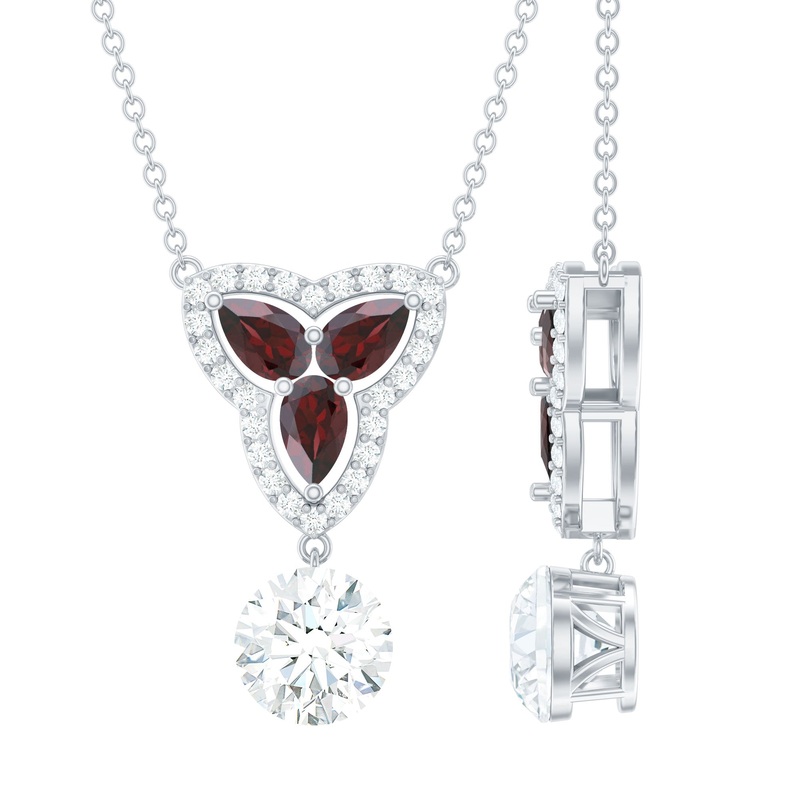 1 Carat Lab Grown Diamond Dangle Necklace With Garnet