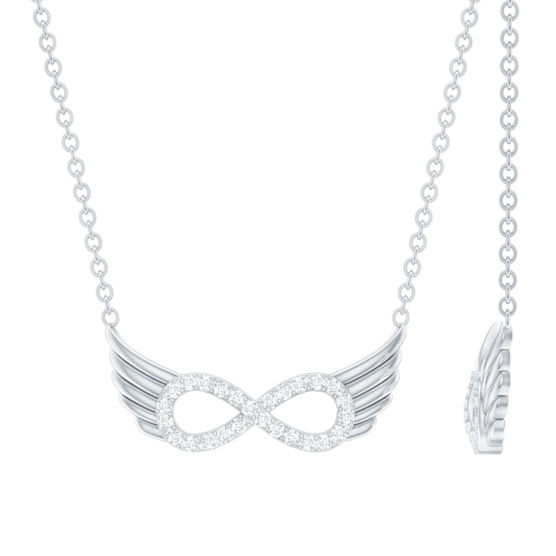 Sideways Pave Set Lab Grown Diamond Angel Wing Necklace