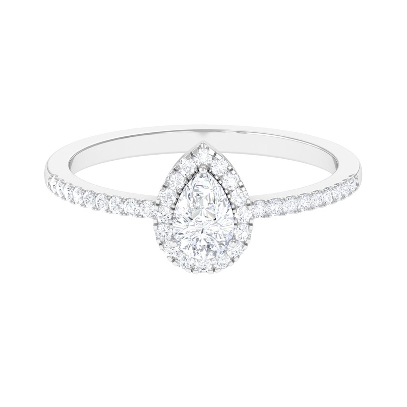 Simple Lab Grown Diamond Teardrop Ring with Halo