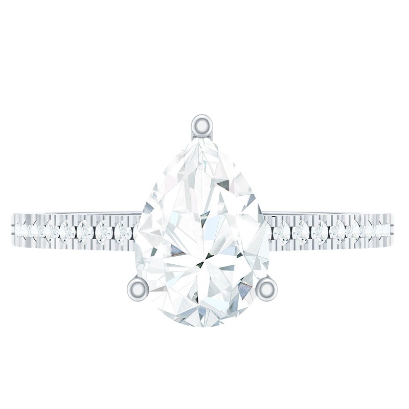 Certified Moissanite Pear Shaped Engagement Ring with Side Stones